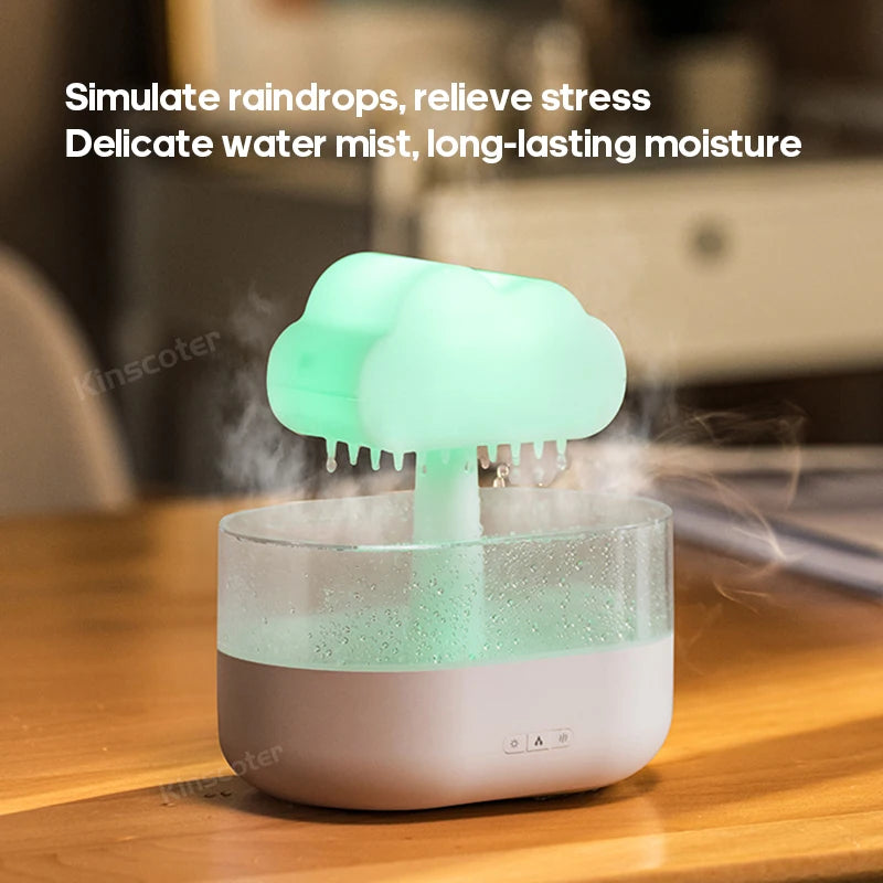 KINSCOTER Rain Clouds Aroma Diffuser: Zen Raindrops Air Humidifier & Essential Oil Sprayer – USB Desktop Ultrasonic Bliss!
