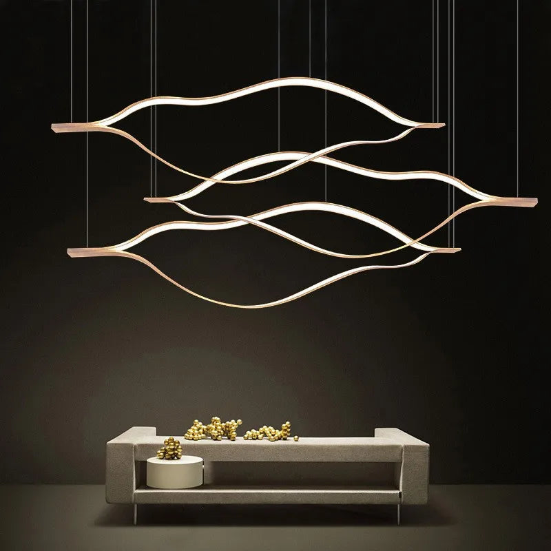 Stylish Postmodern Wavy Lamp – Creative LED Hanging Chandelier for Living Rooms & Stores