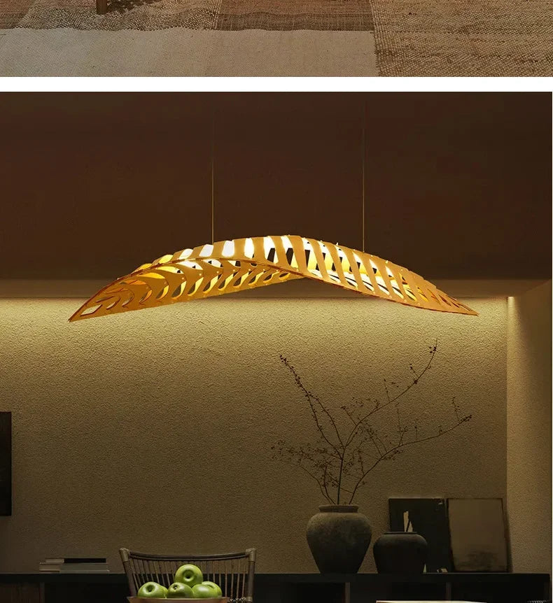 Creative Fish Bone Wood Chandelier – Nordic Wabi Sabi Hanging Lamp for Home & Restaurant