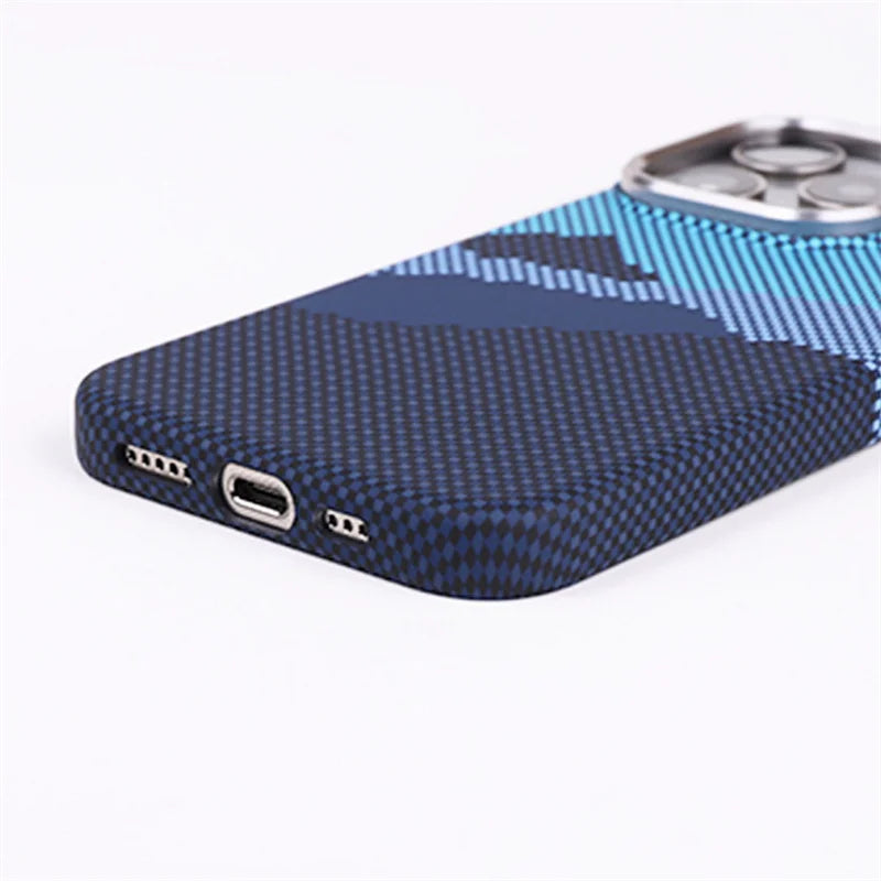 Geometric Carbon Fiber Texture MagSafe Case for iPhone 16, 16 Pro, 16 Plus, 16 ProMax,15/14/13 Pro & 12/14 Pro Max with Matte Metal Lens