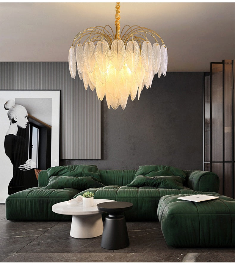 Sleek LED Chandeliers: Nordic Feather Pendant for Dining & Living - Modern Lighting