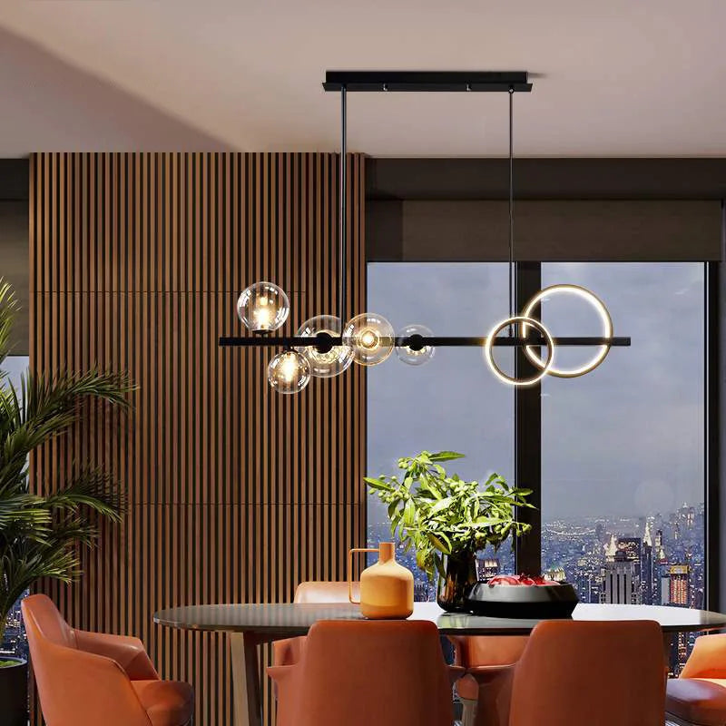 Long Black LED Pendant Lamp for Kitchen, Dining & Living Rooms