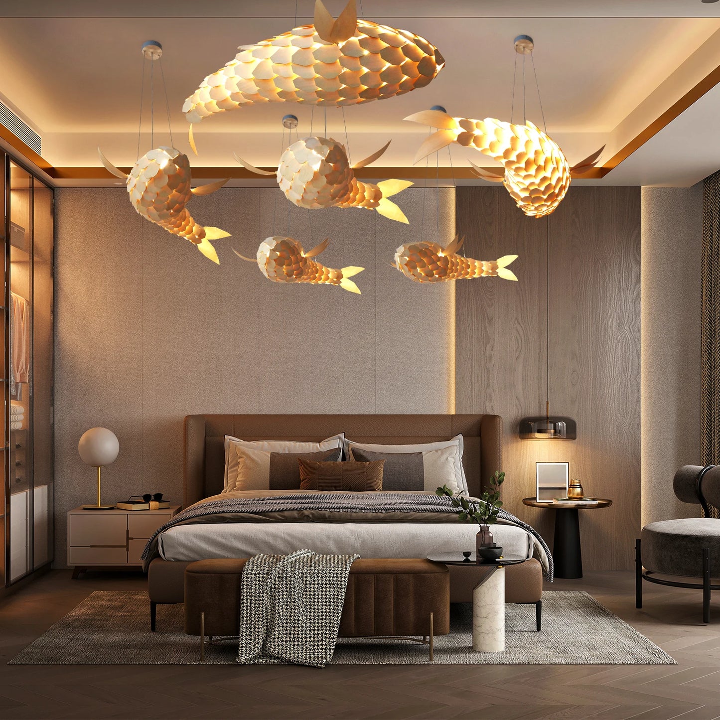 Handcrafted Fish-Shaped Wooden Pendant Light – Perfect for Restaurants, Clubs & Cafés