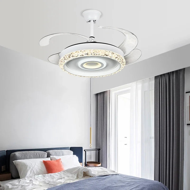 Luxury & Comfort Invisible Fan Chandelier with Crystal Accents & LED Lights for Bedrooms & Dining Rooms