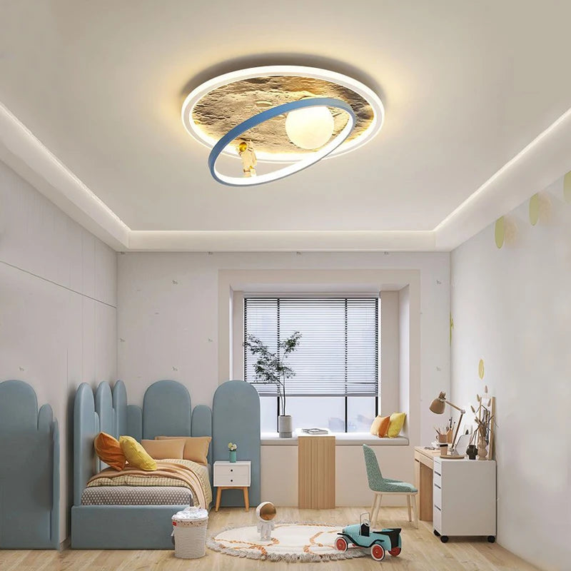 Modern Astronaut & Moon LED Chandelier for Kids & Baby Room