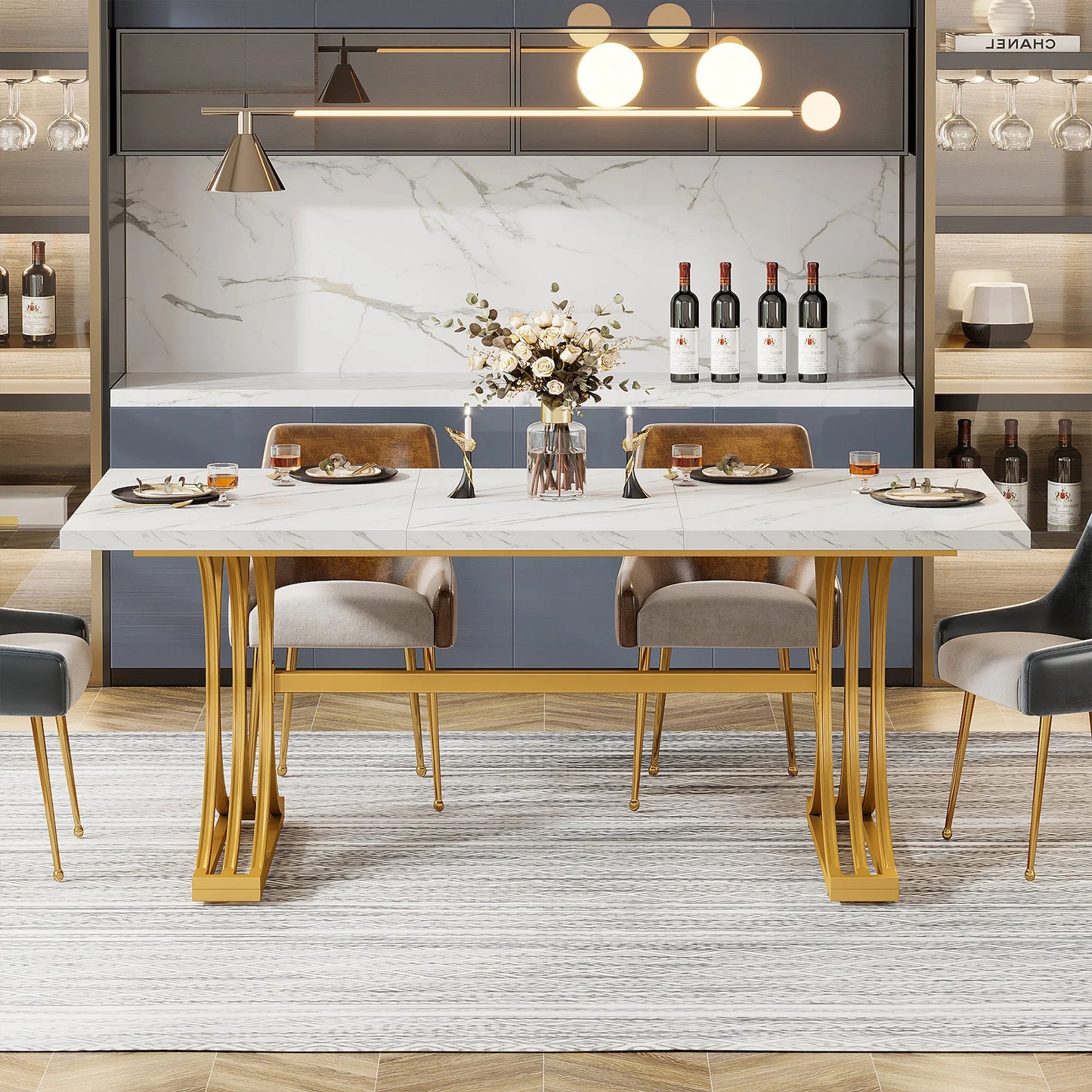 Spacious Tribesigns 63 Inch Faux Marble Dining Table for Any Space