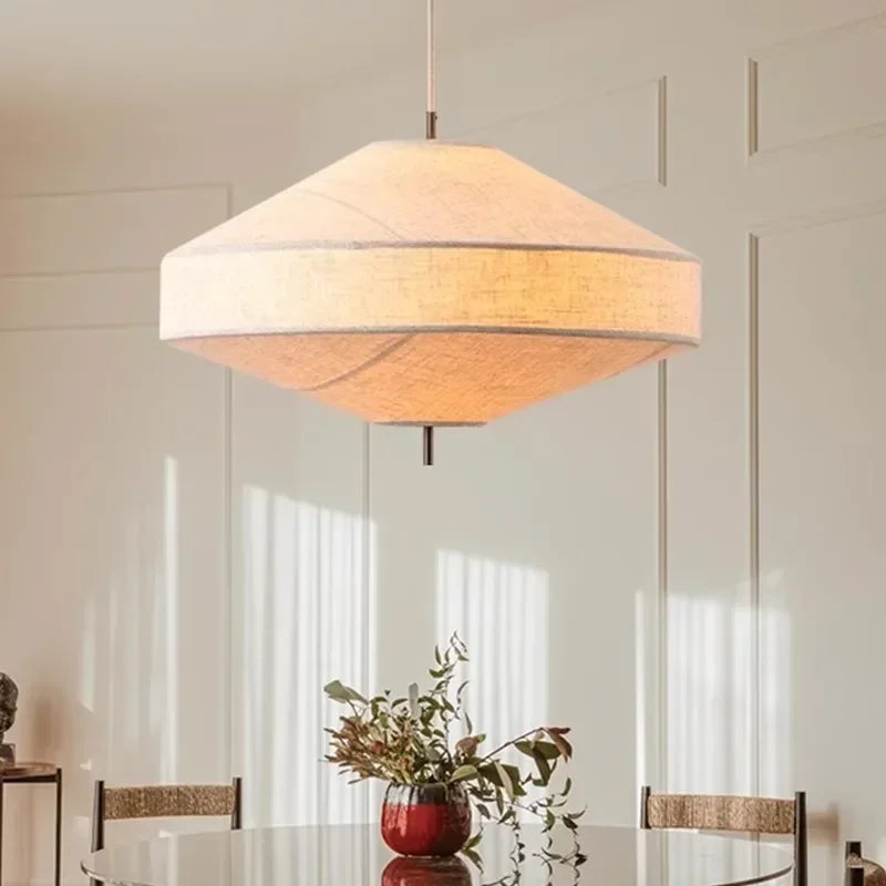 Wabi Sabi Fabric Pendant Light – Japanese UFO Lantern Chandelier for Modern Dining Rooms