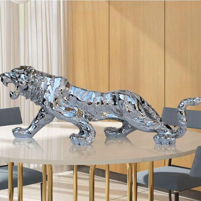 Gilded Elegance: Golden Lucky Tiger Sculpture - A Majestic Resin Craft for Modern Home & Office Decor!