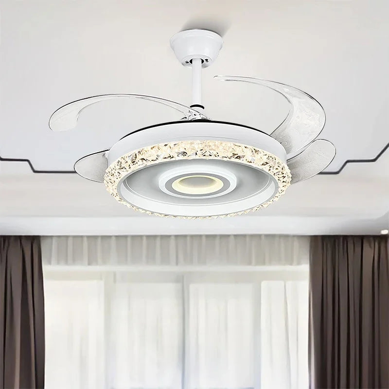 Luxury & Comfort Invisible Fan Chandelier with Crystal Accents & LED Lights for Bedrooms & Dining Rooms
