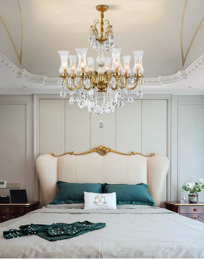 French Style Brass Crystal LED Chandelier Luxury Lighting for Elegant Spaces