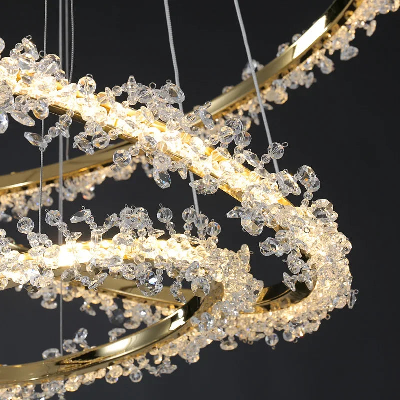 Luxury Crystal Ceiling Chandelier with Dimmable LED Rings for Stylish Interiors