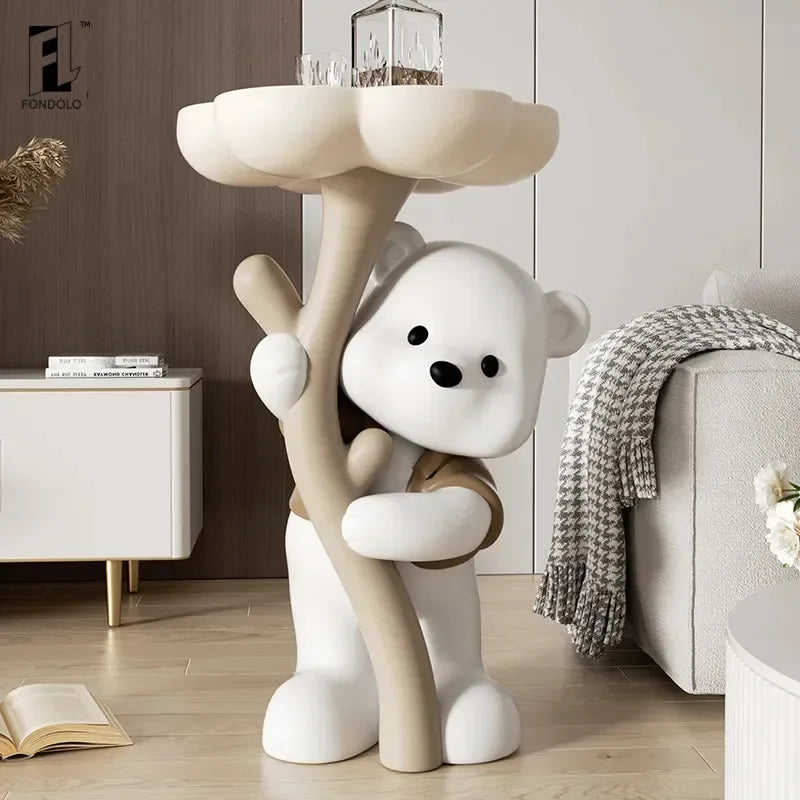 Multifunctional Luxury Small Coffee Teddy Table with Storage Shelf