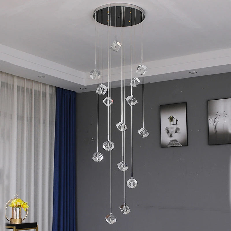 LED Square Crystal Chandelier for Hotels, Restaurants, and Staircases