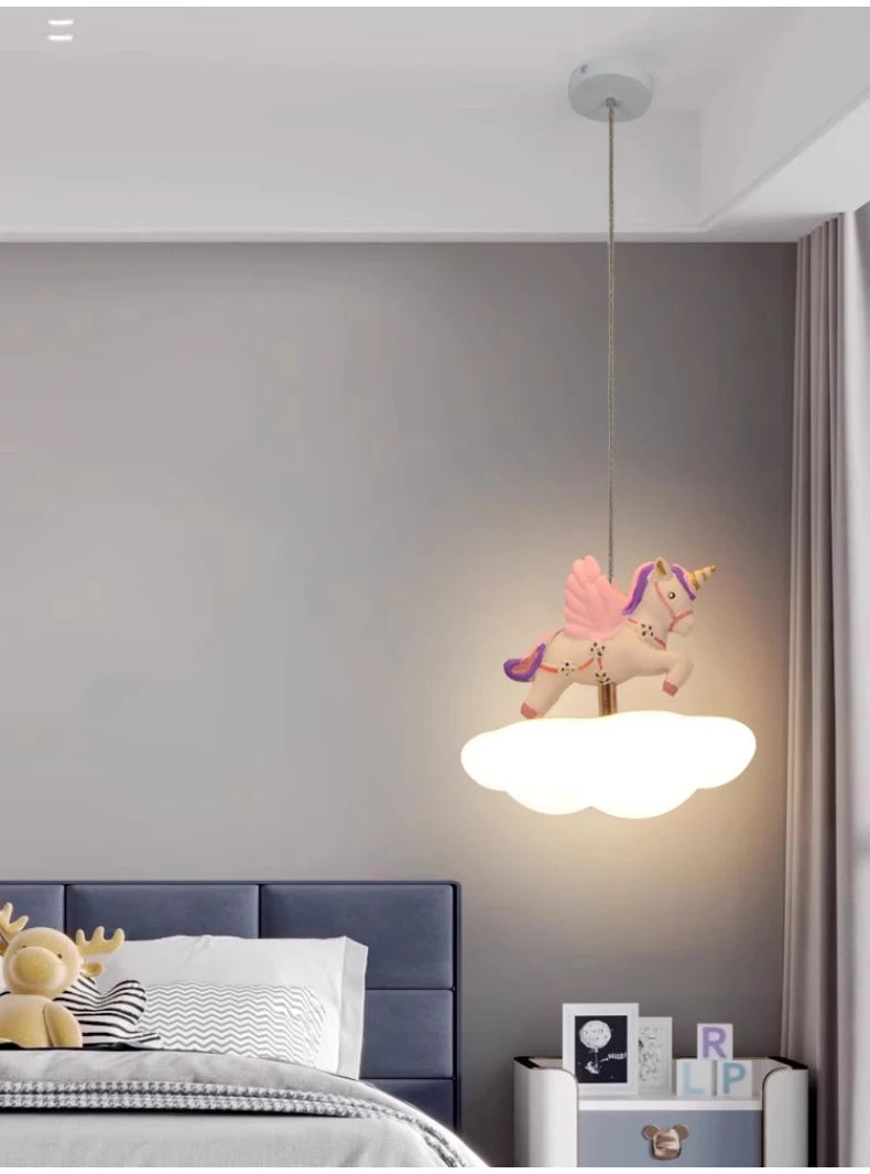 Colored Pegasus LED Cloud Chandelier for a Magical Princess Bedroom