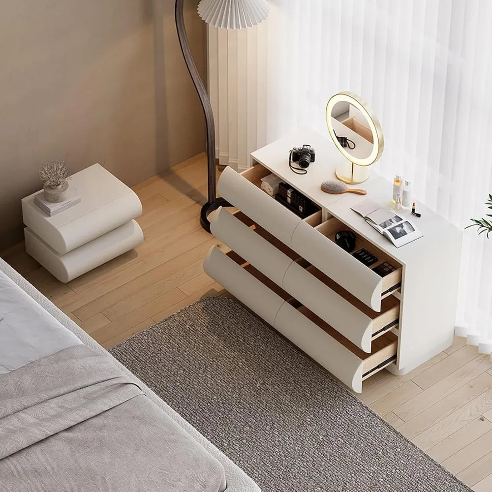Spacious White Leather 6 Drawer Dresser for Every Room