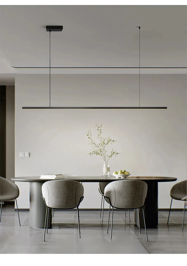 Sleek Black Long Strip Chandelier for Dining Tables & Offices