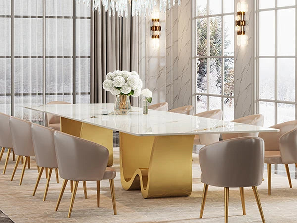 Luxury Tribesigns Sintered Stone Dining Table Sleek White Surface & Gold Base for Modern Kitchens & Luxury Homes