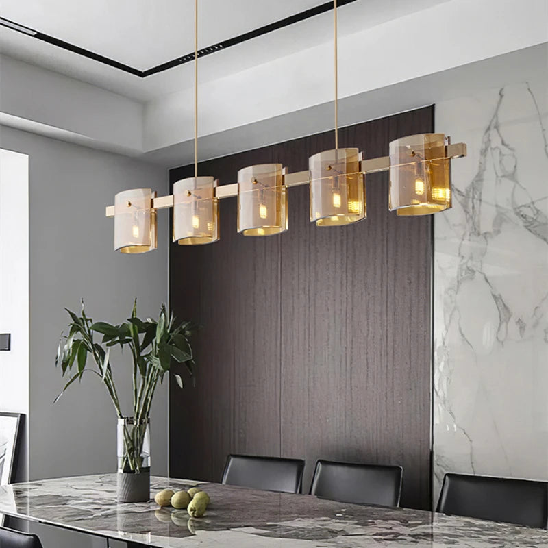 Modern Amber Smoky Glass Chandelier - Luxury Lighting for Dining, Living, and Bedroom Spaces