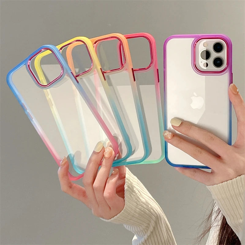 Colorful Gradient Metal Lens Protection Phone Case For iPhone 16, 16 Pro, 16 Plus, 16 ProMax 15 14 13 12 11 Pro Max Plus