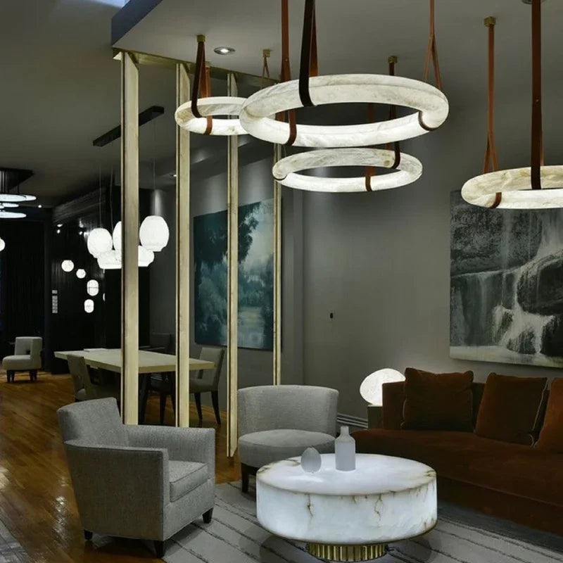 Copper, Leather & Marble Magic – The Ultimate Living Room Pendant Light