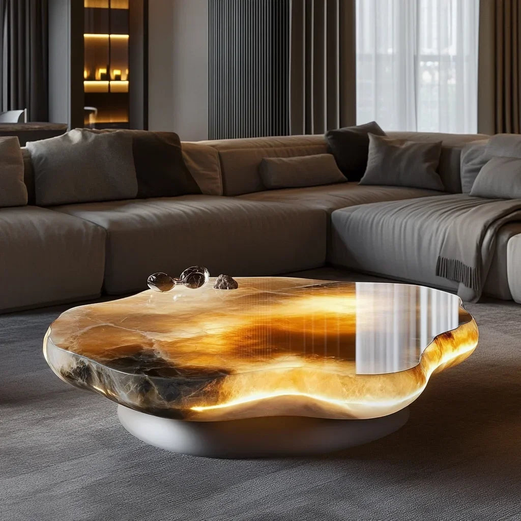 Leather Marble Coffee Table Stylish for Living Room Decor