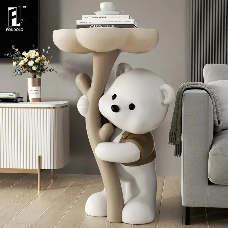 Multifunctional Luxury Small Coffee Teddy Table with Storage Shelf