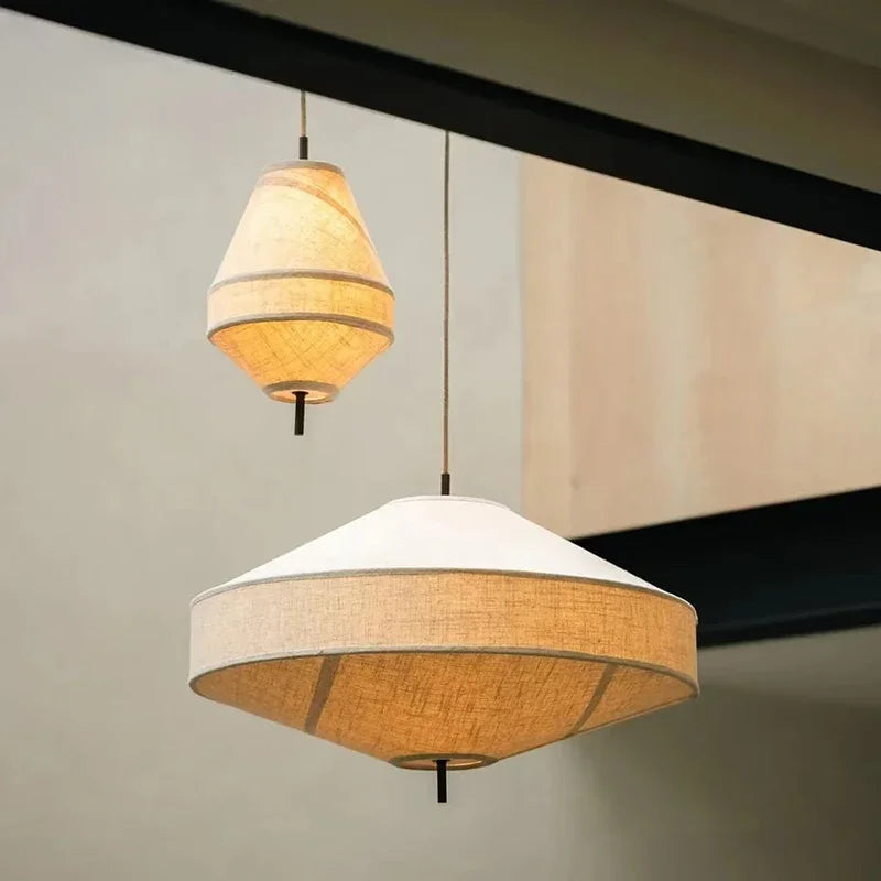 Wabi Sabi Fabric Pendant Light – Japanese UFO Lantern Chandelier for Modern Dining Rooms