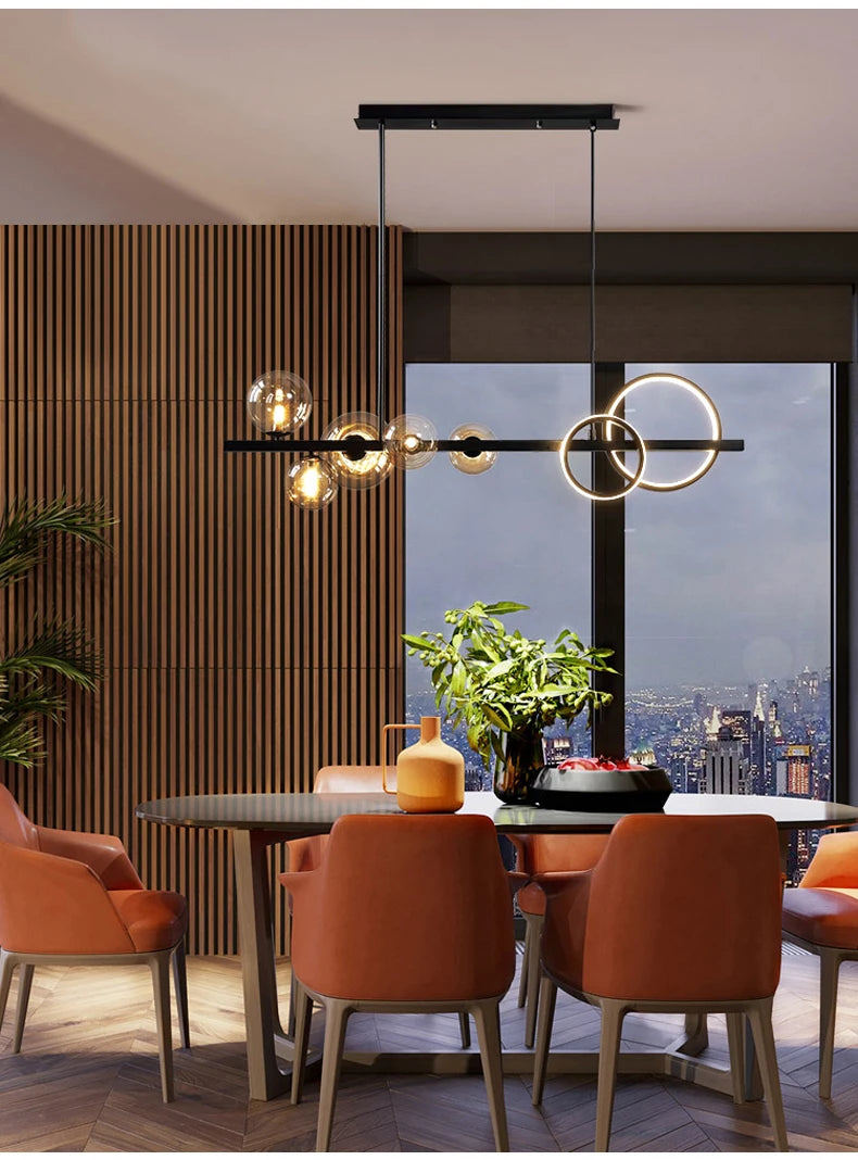 Long Black LED Pendant Lamp for Kitchen, Dining & Living Rooms
