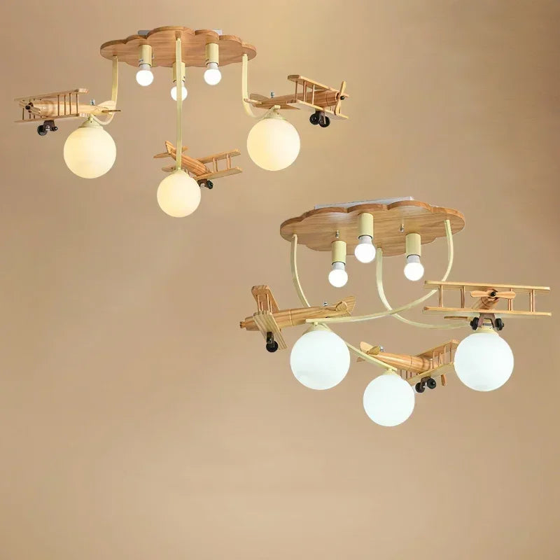 Cute Wooden Airplane Ceiling Light for Kids & Nurseries