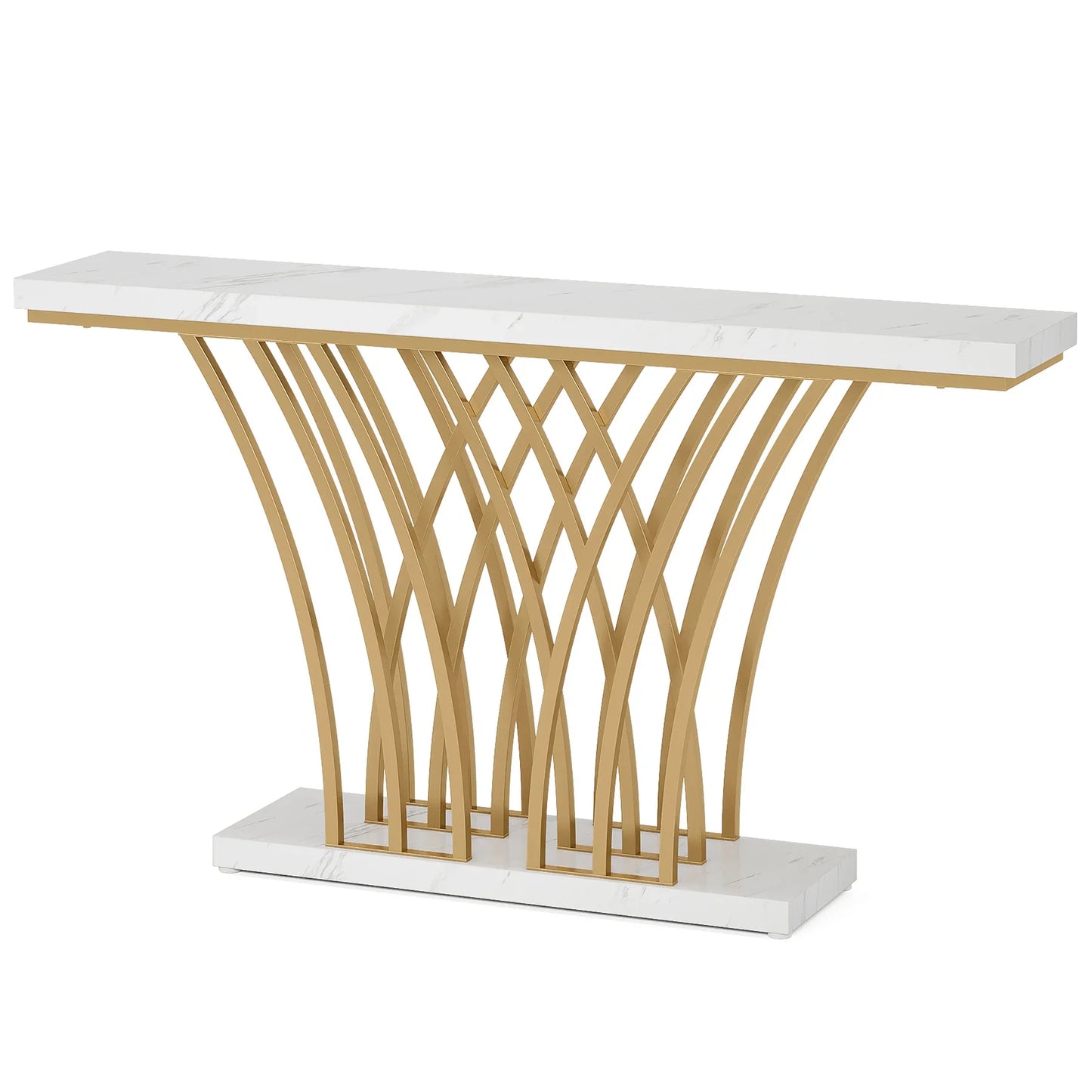 Trending Grid Shaped 59 Inch Gold Console Table for Your Home