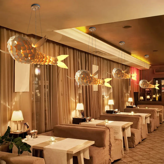 Handcrafted Fish-Shaped Wooden Pendant Light – Perfect for Restaurants, Clubs & Cafés
