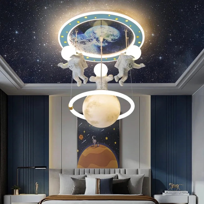 Futuristic Astronaut LED Chandelier Perfect for Modern Kids' Rooms