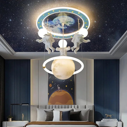 Futuristic Astronaut LED Chandelier Perfect for Modern Kids' Rooms