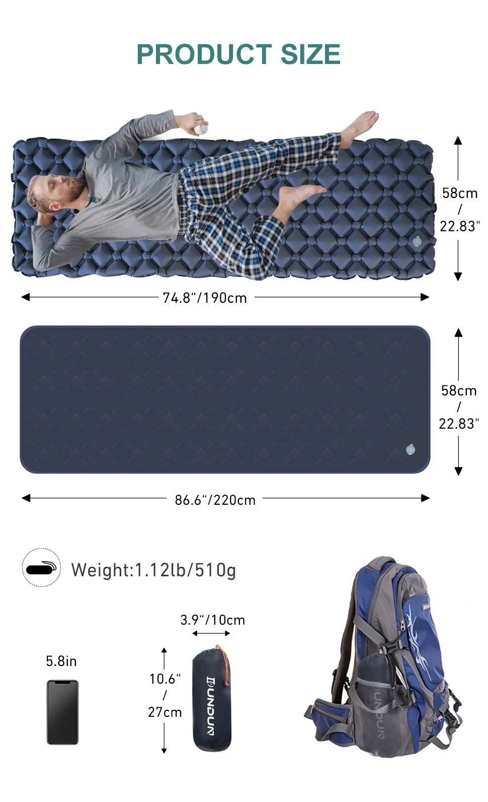 Premium NEW Outdoor Sleeping Pad Camping Inflatable Mattress Ultralight
