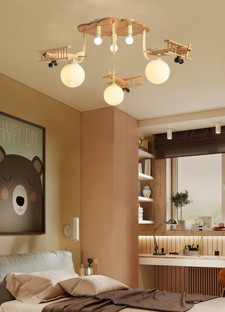Cute Wooden Airplane Ceiling Light for Kids & Nurseries