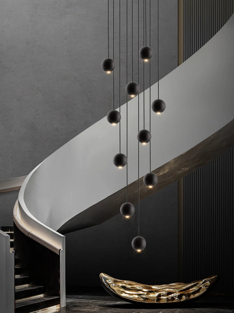 Luxury Black Orb Chandelier for Stairwells & Living Rooms