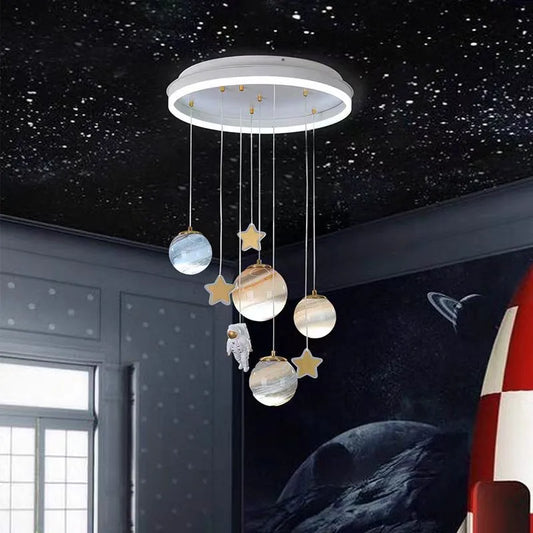 Magical Planet & Spaceman Chandelier Cosmic Delight for Kids’ Rooms