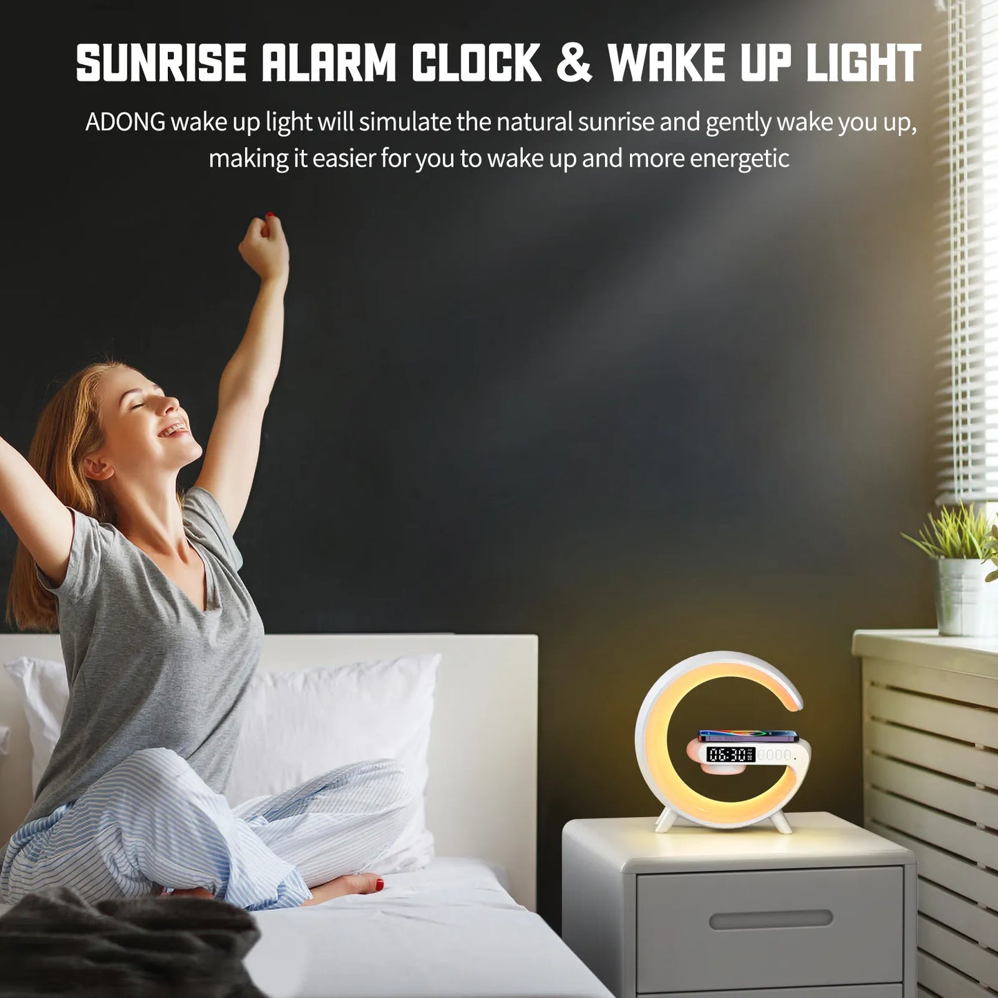 Led Smart Lamp with Alarm Clock, Bluetooth Speaker & Wireless Charging