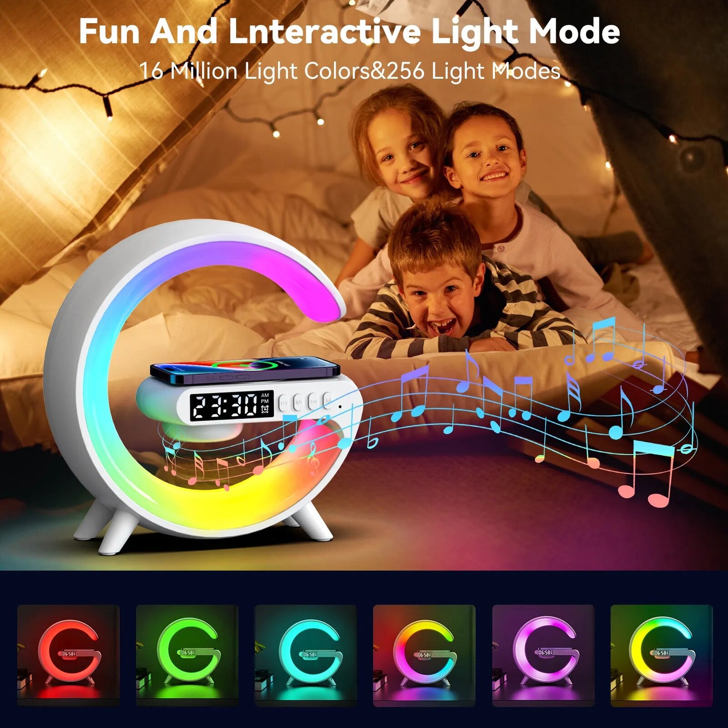 Led Smart Lamp with Alarm Clock, Bluetooth Speaker & Wireless Charging