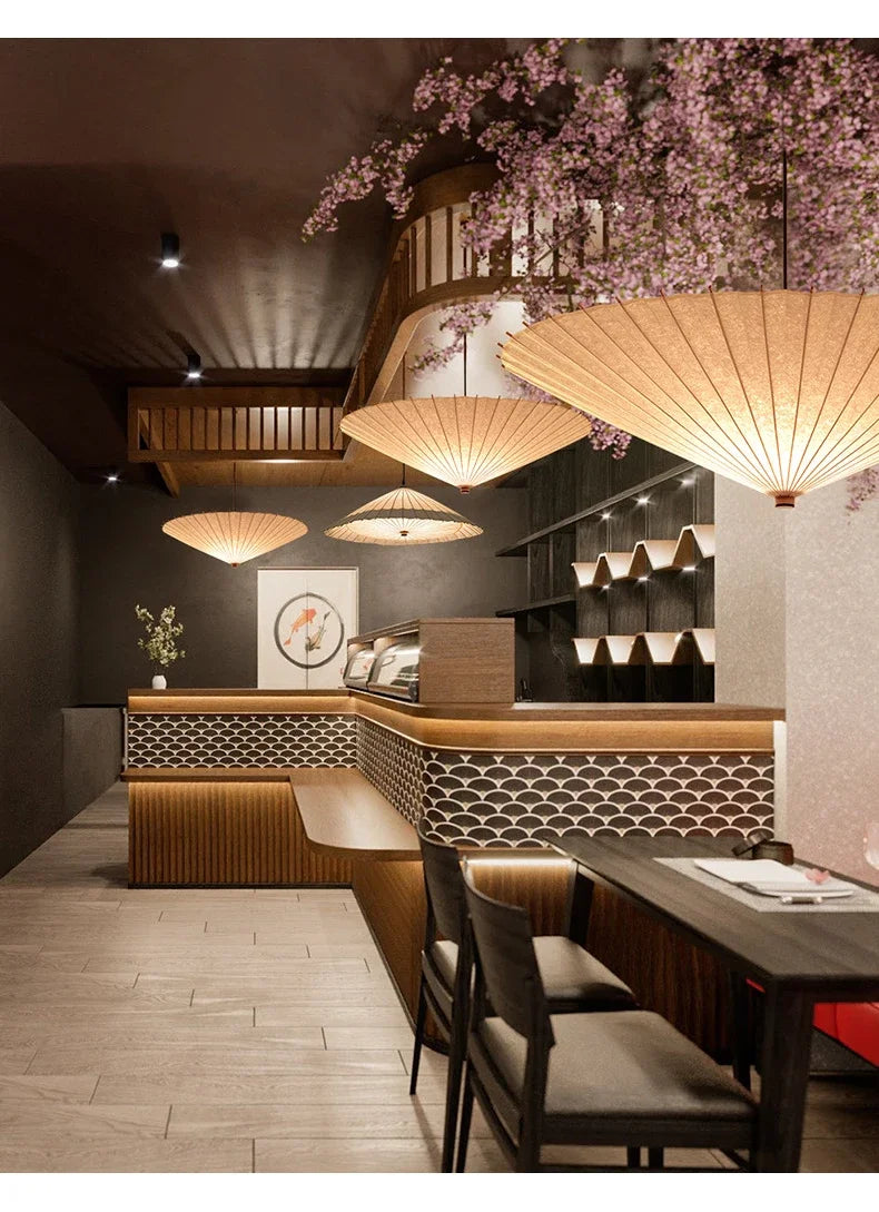 Wabi-Sabi Rice Paper Pendant Lamp – Dining Room & Restaurant Lighting Solution