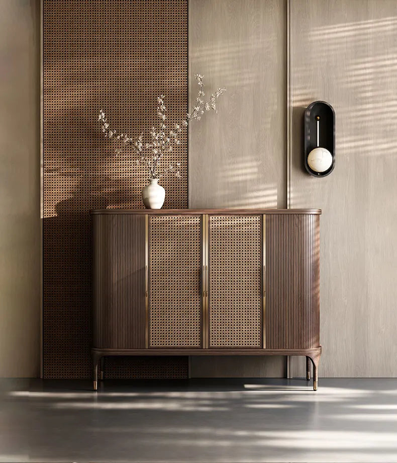 Luxury Medieval Walnut Shoe Cabinet Perfect Storage for Villa Entrances & Living Rooms