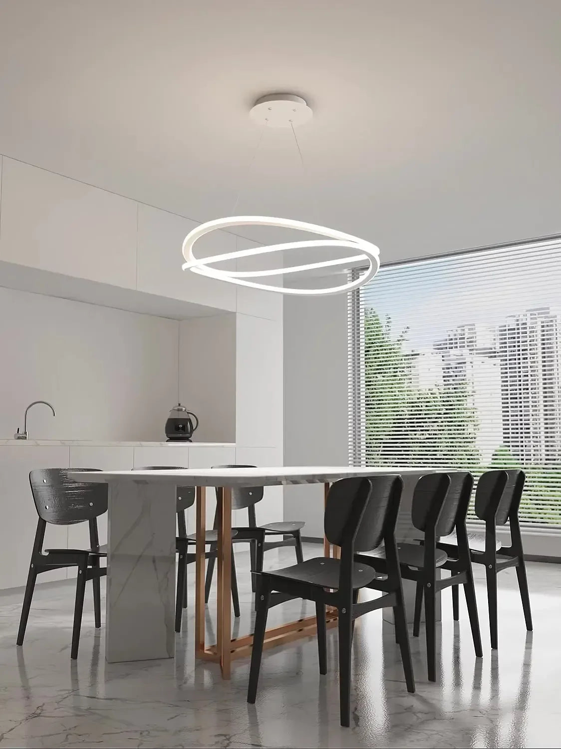 Scandinavian Round Chandelier for Dining Room, Bar, or Workspace