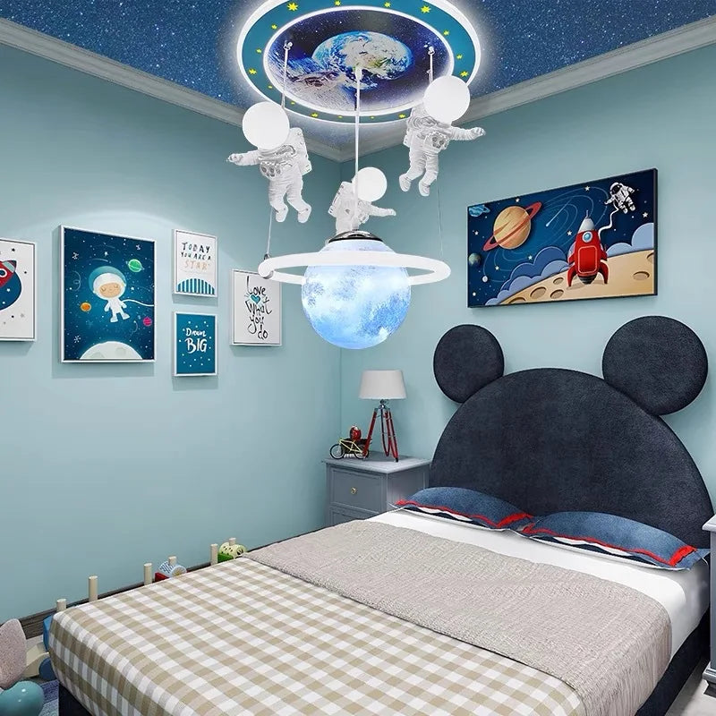 Futuristic Astronaut LED Chandelier Perfect for Modern Kids' Rooms