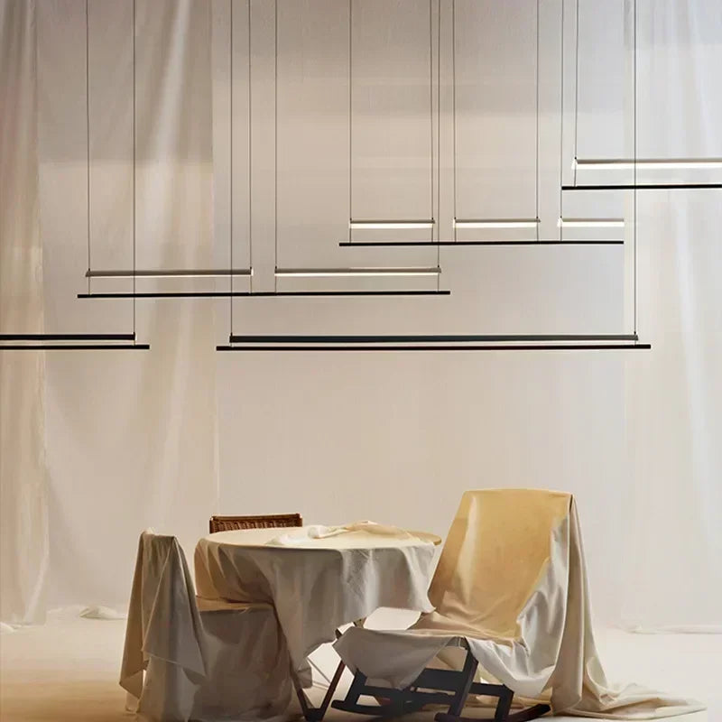 long strip LED chandelier Perfect for offices, living rooms, and dining areas, adding a sleek, contemporary touch