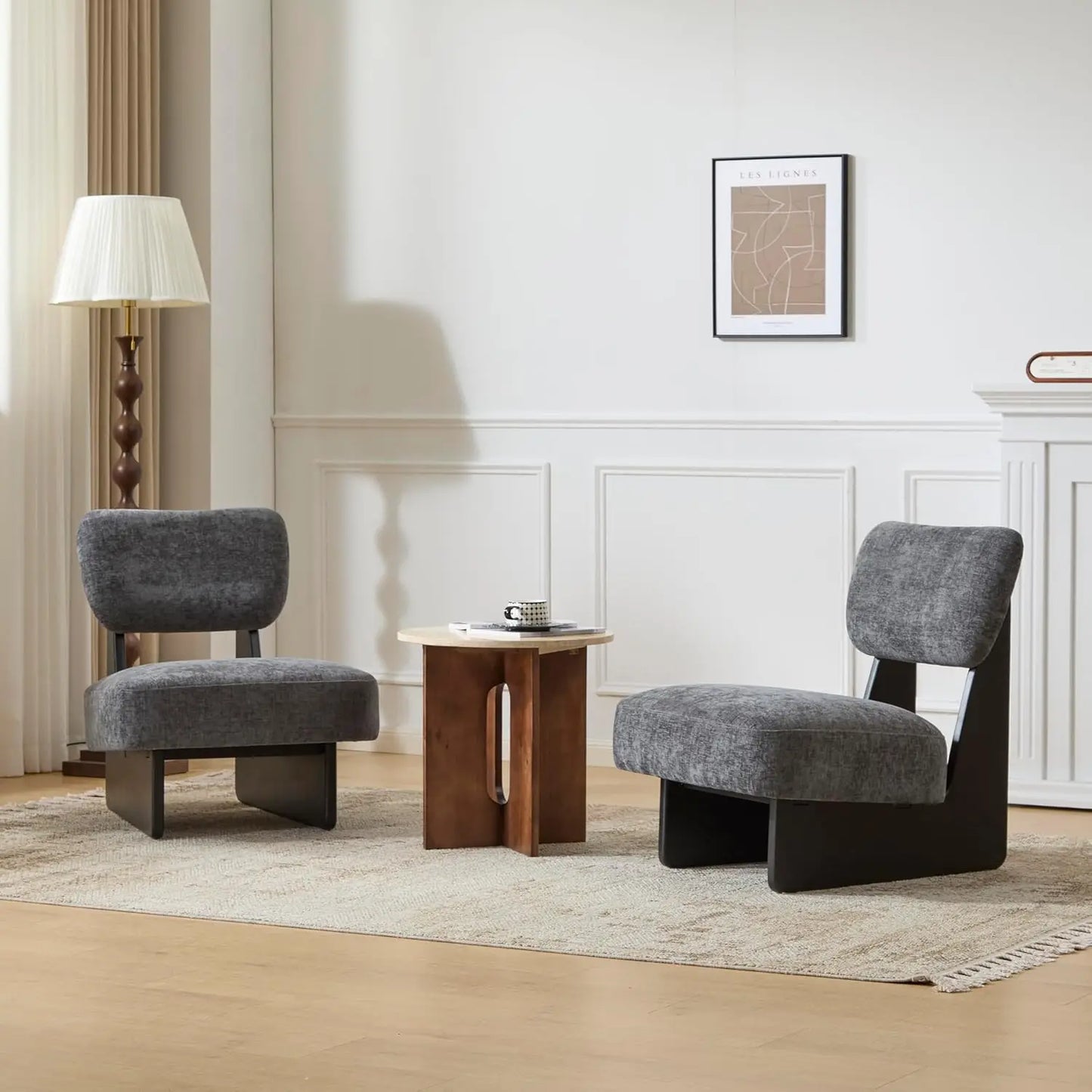 Armless Lounge Chairs (Set of 2) with Comfy Fabric Design Perfect for Reading or Relaxing