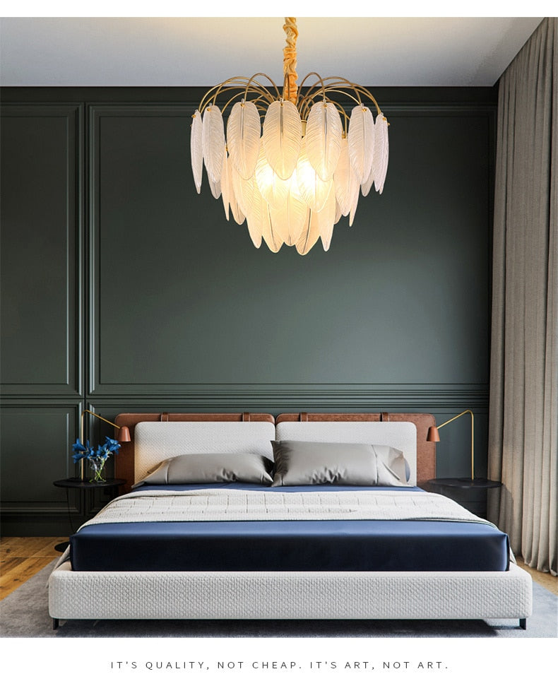 Sleek LED Chandeliers: Nordic Feather Pendant for Dining & Living - Modern Lighting