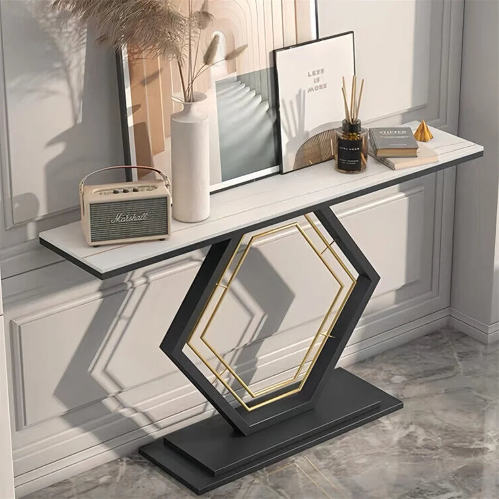 Gold & Black Metal Base Marble Console Table 120cm for Living Room or Entryway