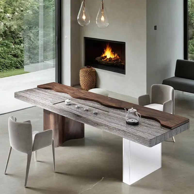 Handcrafted Floating Tea Table with Natural Stone Texture Perfect For Modern Design