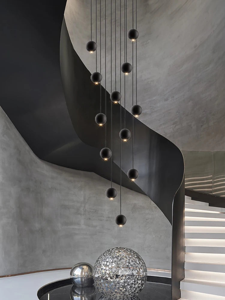 Luxury Black Orb Chandelier for Stairwells & Living Rooms