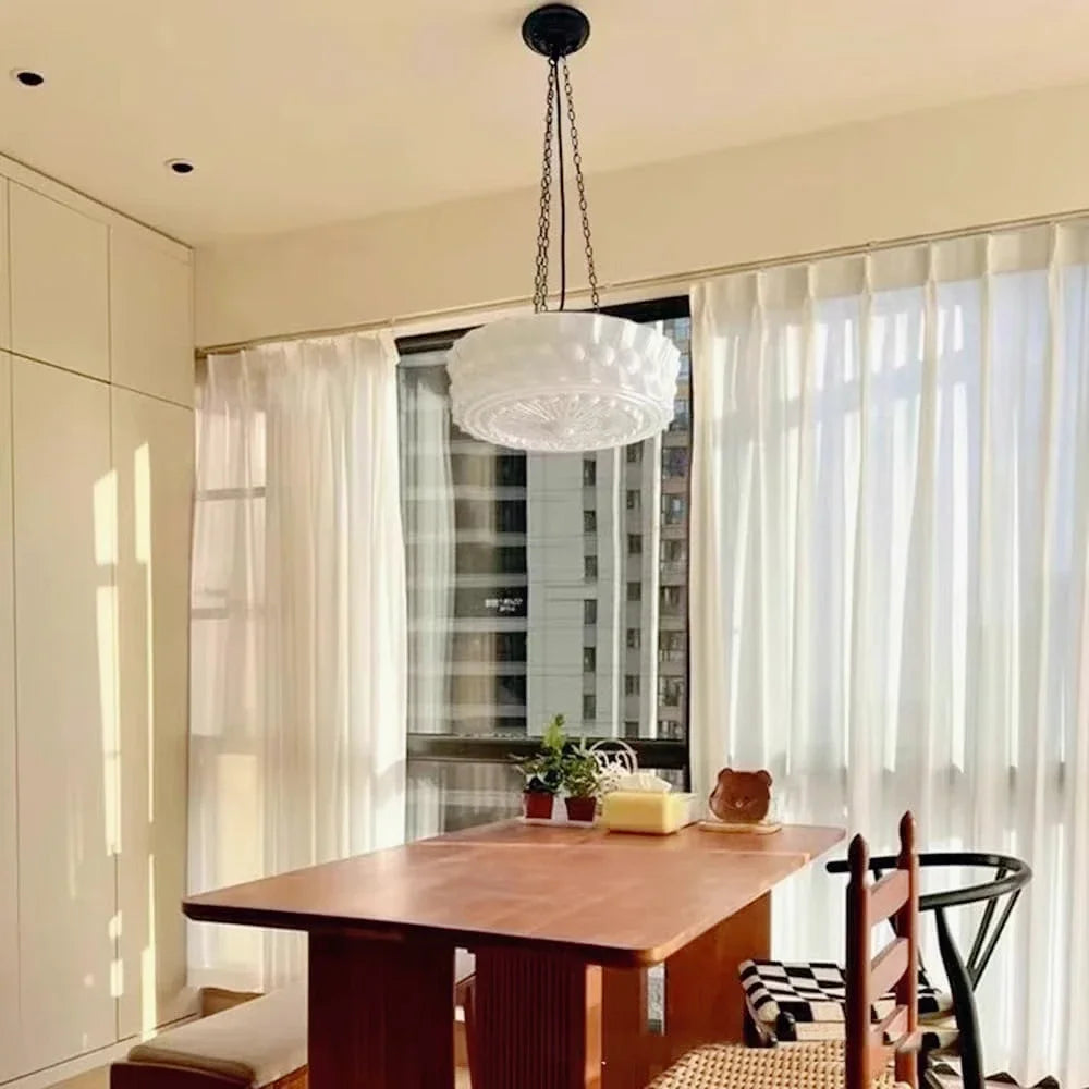 Stylish Creamy Glass Chandelier Ceiling Fixture for Home